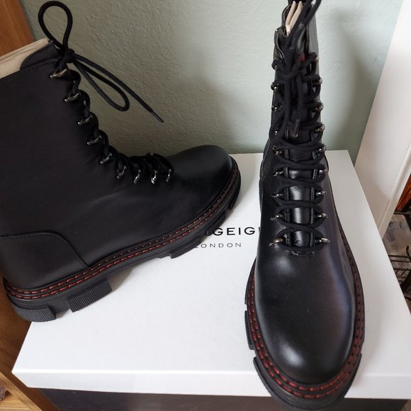 NIB Kurt Geiger London Black Leather Lace or Zip Combat Boots Cool Details! - Picture 10 of 14